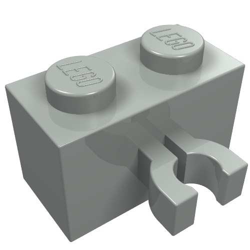 LEGO 30237a Brick, Modified 1 x 2 with Split U Clip Thick (Vertical Grip) in Light Gray - Authentic LEGO Part