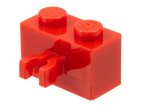 LEGO 30237 Brick, Modified 1 x 2 with Clip (Vertical Grip) (Undetermined Type) in Red - Authentic LEGO Part