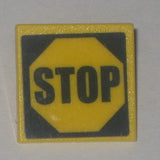 LEGO 30258pb009 Road Sign 2 x 2 Square with Clip with Black &#39;STOP&#39; in Octagon Pattern (Sticker) - Set 4855 - Main Product Image