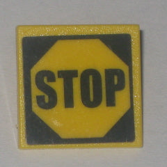 LEGO 30258pb009 Road Sign 2 x 2 Square with Clip with Black &#39;STOP&#39; in Octagon Pattern (Sticker) - Set 4855 - Main Product Image