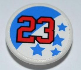 LEGO 30261pb014 Road Sign 2 x 2 Round with Clip with Red '23' and Blue Stars Pattern (Sticker) - Set 8125 - Main Product Image