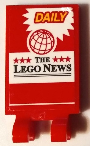 LEGO 30350bpb144 Tile, Modified 2 x 3 with 2 Open O Clips with 'DAILY', Globe, Stars and 'THE LEGO NEWS' Pattern (Sticker) - Set 60132 - Main Product Image