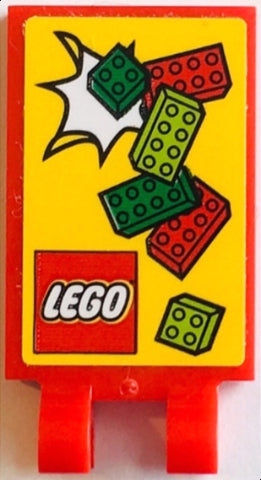 LEGO 30350bpb148 Tile, Modified 2 x 3 with 2 Open O Clips with LEGO Logo and , Green, and Lime Bricks on Yellow Background Pattern (Sticker) - Set 60132 - Main Product Image