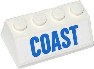 LEGO 3037pb029 Slope 45 2 x 4 with Blue &#39;COAST&#39; Pattern (Sticker) - Set 60013 - Main Product Image