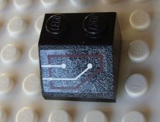 LEGO 3039pb053 Slope 45 2 x 2 with Silver Circuitry, 1 Line Straight, 1 Line Bent in Red Outline Pattern (Sticker) - Set 7702 - Main Product Image