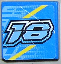 LEGO 3068pb0099 Tile 2 x 2 with Medium  '18' and Yellow Lines Pattern (Sticker) - Set 8370 - Main Product Image