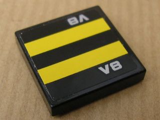 LEGO 3068pb0335 Tile 2 x 2 with Yellow Stripes and Silver &#39;V8&#39; Pattern (Sticker) - Set 8154 - Main Product Image