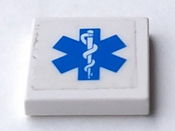 LEGO 3068pb0456 Tile 2 x 2 with Blue EMT Star of Life on  Background Pattern (Sticker) - Sets 6164 / 7903 - Main Product Image