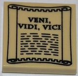 LEGO 3068pb0635 Tile 2 x 2 with &#39;VENI, VIDI, VICI&#39; on Scroll Pattern - Main Product Image
