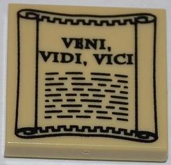 LEGO 3068pb0635 Tile 2 x 2 with &#39;VENI, VIDI, VICI&#39; on Scroll Pattern - Main Product Image