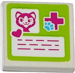 LEGO 3068pb0910 Tile 2 x 2 with Cat Head, Heart, Magenta Cross and Animal Paw Pattern (Sticker) - Set 41085 - Main Product Image