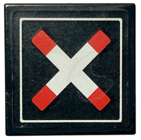 LEGO 3068pb1444 Tile 2 x 2 with Crossed Bars with Squared Ends and Thin Border (Train Crossing) Pattern (Sticker) - Sets 60051 / 60098 - Main Product Image
