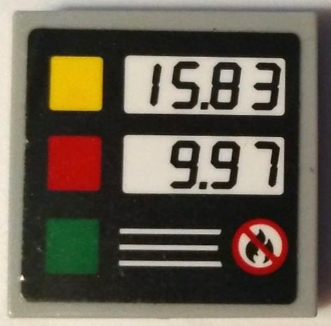 LEGO 3068pb1886 Tile 2 x 2 with Yellow, Red, and Green Squares, Black &#39;15.83&#39; and &#39;9.97&#39; Pattern (Sticker) - Set 60132 - Main Product Image