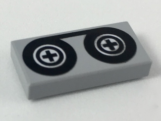 LEGO 3069p02 Tile 1 x 2 with Black Tape Reels Pattern in Light Bluish Gray - Authentic LEGO Part
