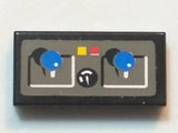 LEGO 3069pb0073 Tile 1 x 2 with Blue Joysticks, Buttons, Knob Pattern (Sticker) - Set 8229 - Main Product Image