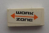 LEGO 3069pb0146 Tile 1 x 2 with &#39;WORK ZONE&#39; and Orange Arrow Pattern (Sticker) - Set 7697 - Main Product Image