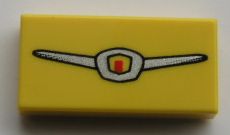 LEGO 3069pb0162 Tile 1 x 2 with Metallic Silver and Red Emblem Pattern - Main Product Image
