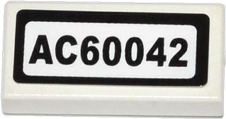 LEGO 3069pb0308 Tile 1 x 2 with &#39;AC60042&#39; Pattern (Sticker) - Set 60042 - Main Product Image