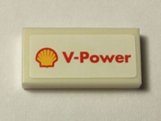 LEGO 3069pb0345 Tile 1 x 2 with Shell Logo and &#39;V-Power&#39; Pattern (Sticker) - Set 40195 - Main Product Image