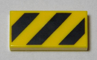 LEGO 3069pb0436 Tile 1 x 2 with Black and  Danger Stripes (Large  Corners) Pattern - Main Product Image