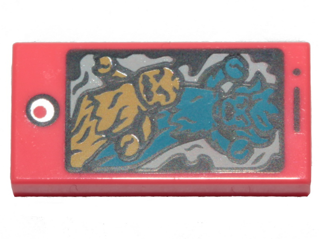 LEGO 3069pb0791 Tile 1 x 2 with Cell Phone / Smartphone with Bright Light Orange and Dark Azure Ghosts Pattern - Main Product Image