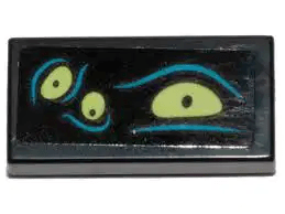 LEGO 3069pb0792 Tile 1 x 2 with Yellowish Green Eyes and Dark Azure Lines Pattern 1 (Sticker) - Set 70433 - Main Product Image