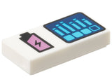 LEGO 3069pb1206 Tile 1 x 2 with Black and Metallic Pink Battery Charge and Dark Blue Screen with Dark Azure Bar Graph Pattern - Main Product Image