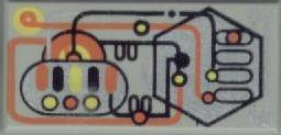 LEGO 3069px25 Tile 1 x 2 with Silver, Orange, Yellow, Black Circuitry Pattern - Main Product Image