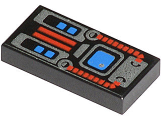 LEGO 3069px28 Tile 1 x 2 with Spyrius Blue Screen, Silver and Red Panel Pattern - Main Product Image