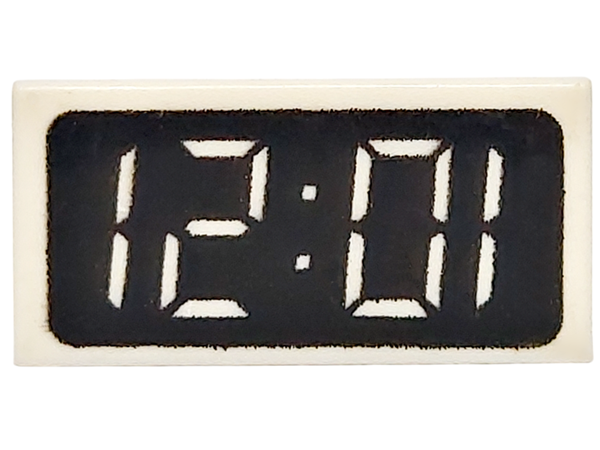 LEGO 3069px5 Tile 1 x 2 with Digital Clock with  &#39;12:01&#39; / &#39;10:21&#39; on Black Background Pattern - Main Product Image