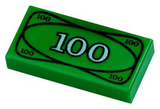 LEGO 3069px7 Tile 1 x 2 with Currency / Money, 100 Bill / Note Pattern - Main Product Image