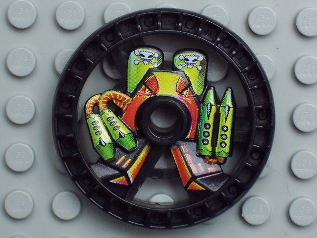 LEGO 32357pb01 Technic, Disk 5 x 5 - RoboRider Talisman Wheel, Toxic Mold with Robot Pattern - Main Product Image