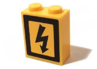 LEGO 3245bpb22L Brick 1 x 2 x 2 with Inside Axle Holder with Electricity Danger Sign Pattern Left (Sticker) - Set 3179 - Main Product Image