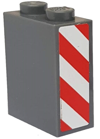 LEGO 3245bpb28L Brick 1 x 2 x 2 with Inside Axle Holder with Red and White Danger Stripes Pattern Model Left Side (Sticker) - Set 8077 - Main Product Image