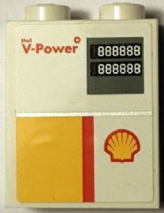 LEGO 3245cpb031 Brick 1 x 2 x 2 with Inside Stud Holder with Shell Logo and &#39;Shell V-Power&#39; Pattern (Sticker) - Set 40195 - Main Product Image