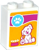 LEGO 3245cpb034 Brick 1 x 2 x 2 with Inside Stud Holder with Paw Print, Dog Sitting and Bones in Bowl Pattern (Sticker) - Set 41085 - Main Product Image