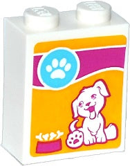 LEGO 3245cpb034 Brick 1 x 2 x 2 with Inside Stud Holder with Paw Print, Dog Sitting and Bones in Bowl Pattern (Sticker) - Set 41085 - Main Product Image
