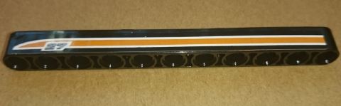 LEGO 32525pb014L Technic, Liftarm Thick 1 x 11 with &#39;27&#39; and Orange and White Stripes Pattern Model Left Side (Sticker) - Set 9397 - Main Product Image