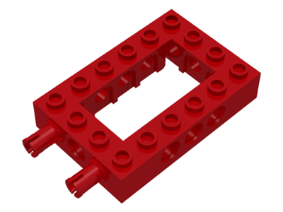 LEGO 32531c01 Technic, Brick 4 x 6 Open Center with 2 Fixed Rotatable Friction Pins on End in Red - Authentic LEGO Part