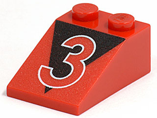 LEGO 3298pb002 Slope 33 3 x 2 with Number 3 with White Outline on Black Triangle Pattern - Main Product Image