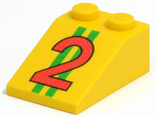 LEGO 3298pb011 Slope 33 3 x 2 with Red Number 2 on Green Stripes Pattern - Main Product Image
