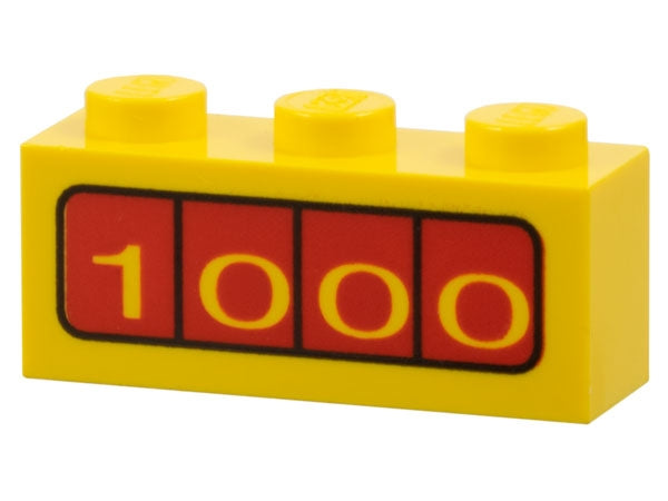 LEGO 3622pb006 Brick 1 x 3 with &#39;1000&#39; on Red Background Pattern on Both Sides - Main Product Image