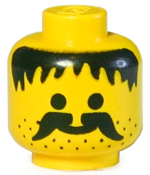 LEGO 3626apb04 Minifigure, Head Moustache, Stubble and Messy Hair Black Pattern - Solid Stud - Main Product Image