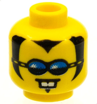 LEGO 3626pb0031 Minifigure, Head Black Widow&#39;s Peak, Sideburns and Soul Patch, Sunglasses with Blue Lenses, Neutral with White Buck Teeth Pattern - Main Product Image