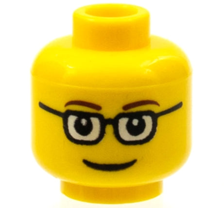 LEGO 3626pb0122 Minifigure, Head Glasses Rectangular, Brown Thin Eyebrows, Smile Pattern - Main Product Image