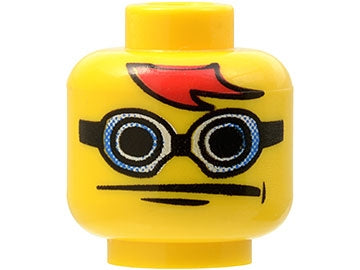 LEGO 3626pb0124 Minifigure, Head Blue and White Goggles with Black Strap, Red Hair Bangs, Chin Dimple, Wide Neutral Pattern - Main Product Image