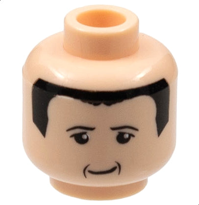LEGO 3626pb0262 Minifigure, Head Black Small Thin Eyebrows, Upper Eyelids, Jowl Lines and Hair, Lopsided Grin Pattern - Main Product Image
