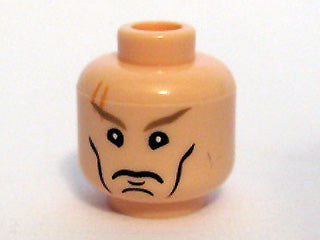LEGO 3626pb0289 Minifigure, Head Male Cheek Lines, Chin Dimple, Stern Dark Tan Eyebrows, Scar above Right Eye Pattern - Main Product Image
