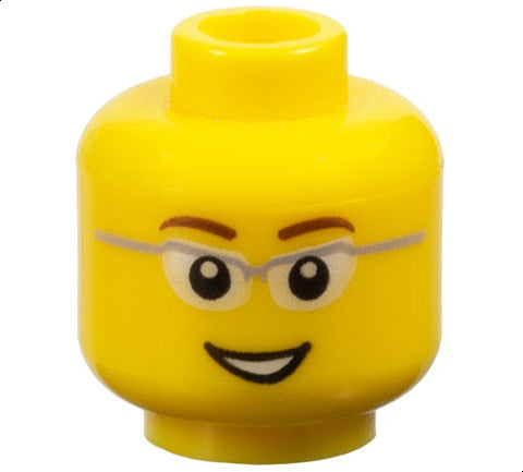 LEGO 3626pb0331 Minifigure, Head Reddish Brown Eyebrows, Glasses with Light Bluish Gray Frame and White Lenses, Open Mouth Smile with Teeth Pattern - Main Product Image