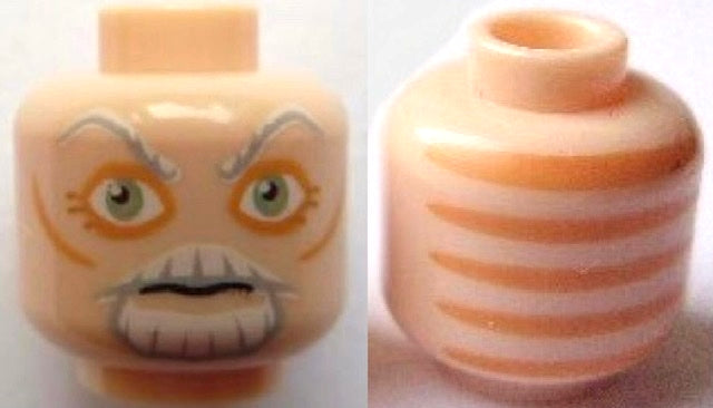 LEGO 3626pb0622 Minifigure, Head Alien SW Cerean with Light Bluish Gray and White Eyebrows, Moustache and Goatee, Large Sand Green Eyes, Nougat Eye Shadow and Cheek Lines, Neutral, Skin Folds on Back Pattern - Main Product Image